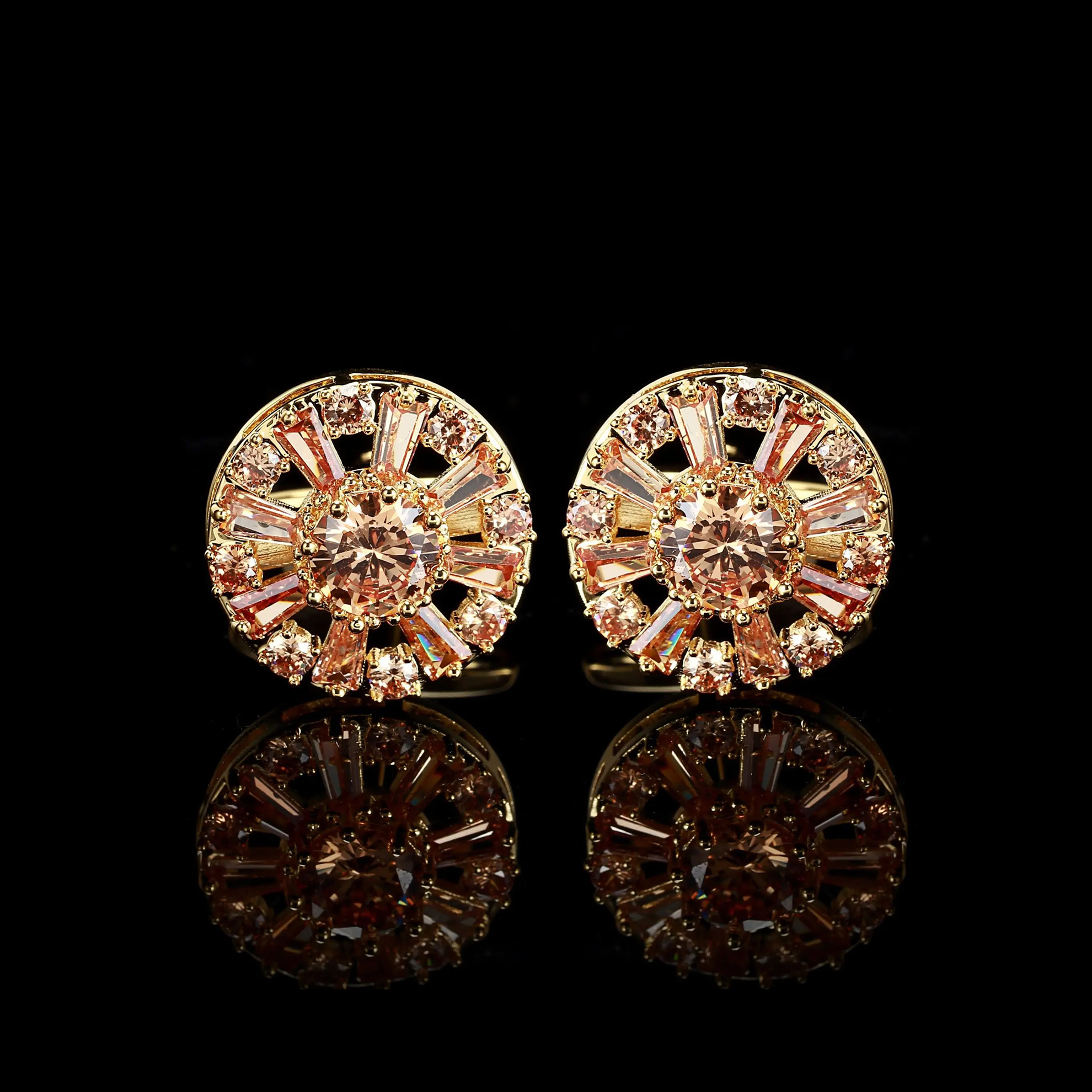 Cufflers Designer Champagne Round Diamond Cufflinks High-Quality Copper Crystal Free Gift Box – CU-3016-A