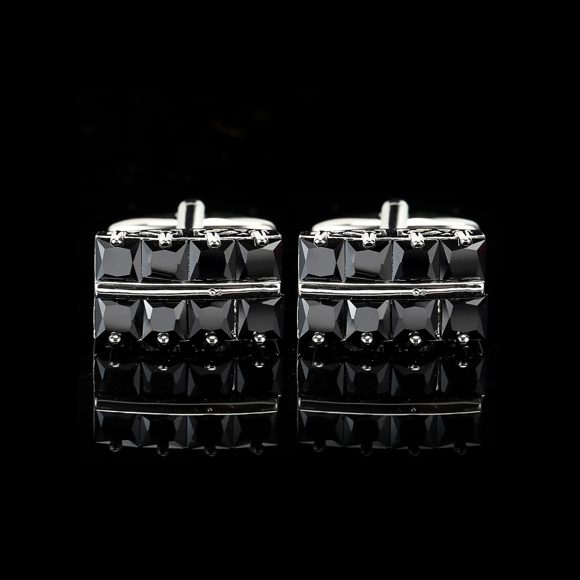 Cufflers Designer Black Rectangle French Cufflinks Rhinestone Accent Business & Banquet Collection – CU-3018