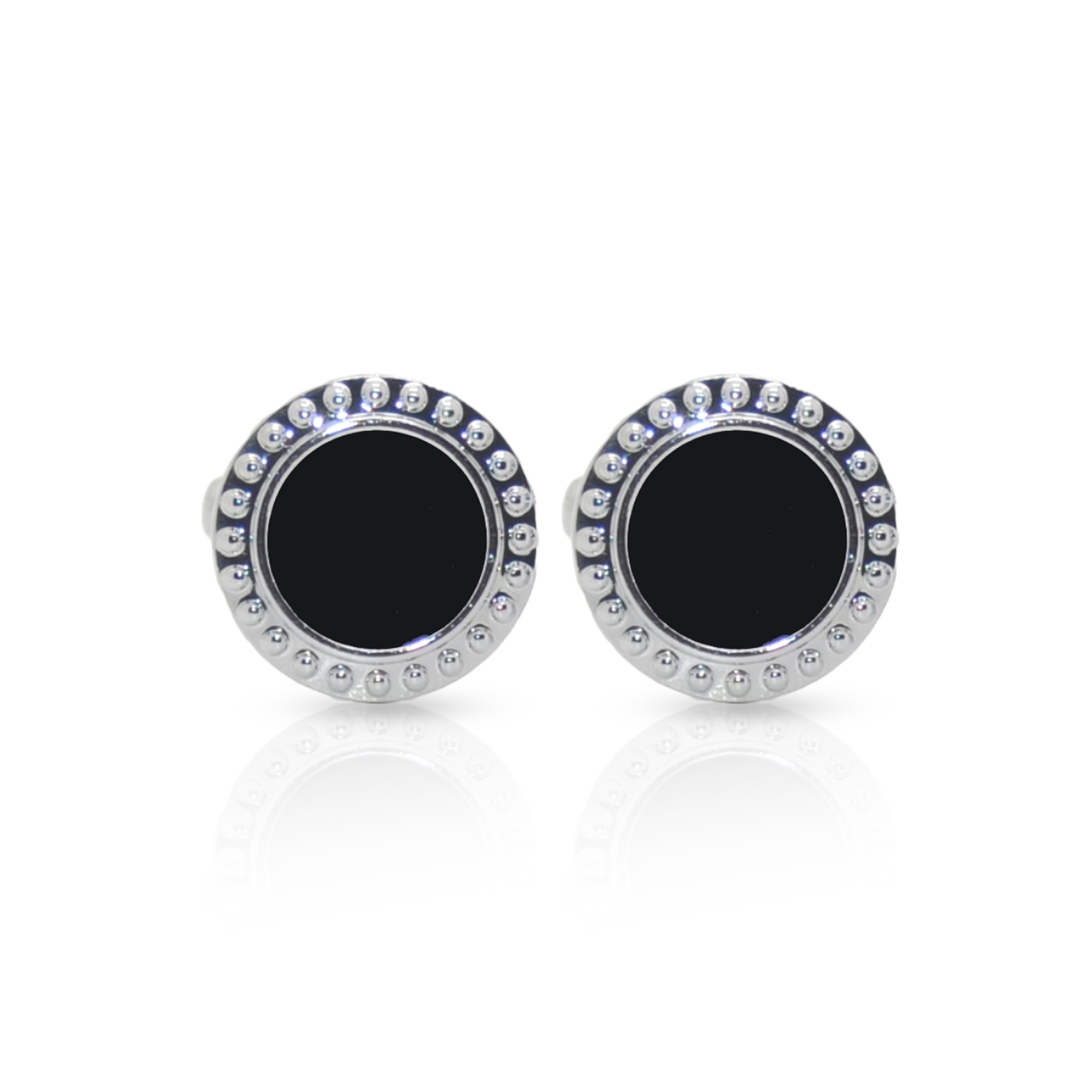 Cufflers Classic Silver and Black Circle Cufflinks with Free Gift Box – CU-0019