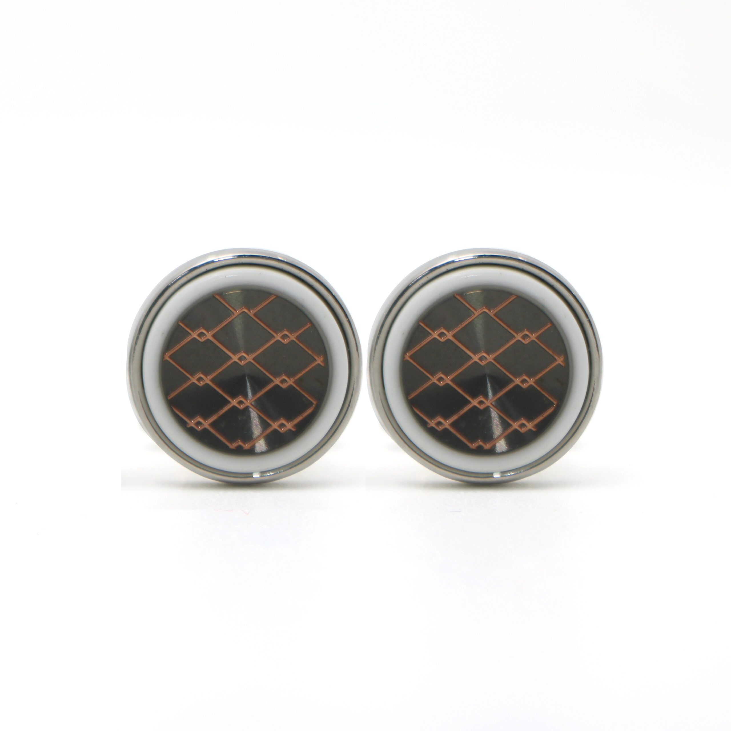 Cufflers Novelty Cufflinks with Free Gift Box – Brown, White, Silver Round Design – CU-2018
