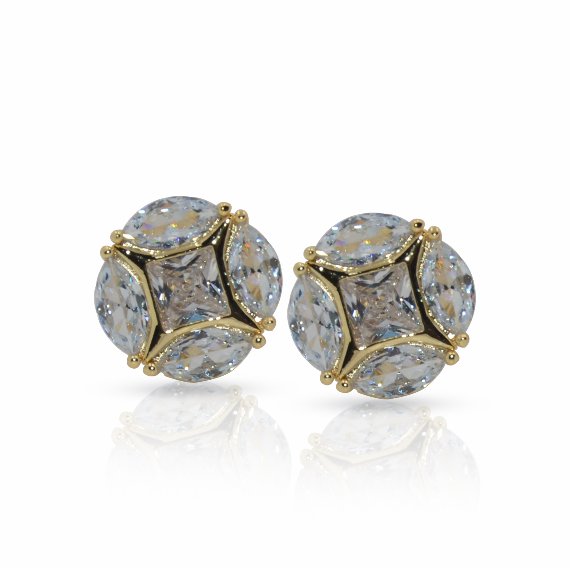 Cufflers Modern Round White Crystal Cufflinks CU-3013-B with Free Gift Box