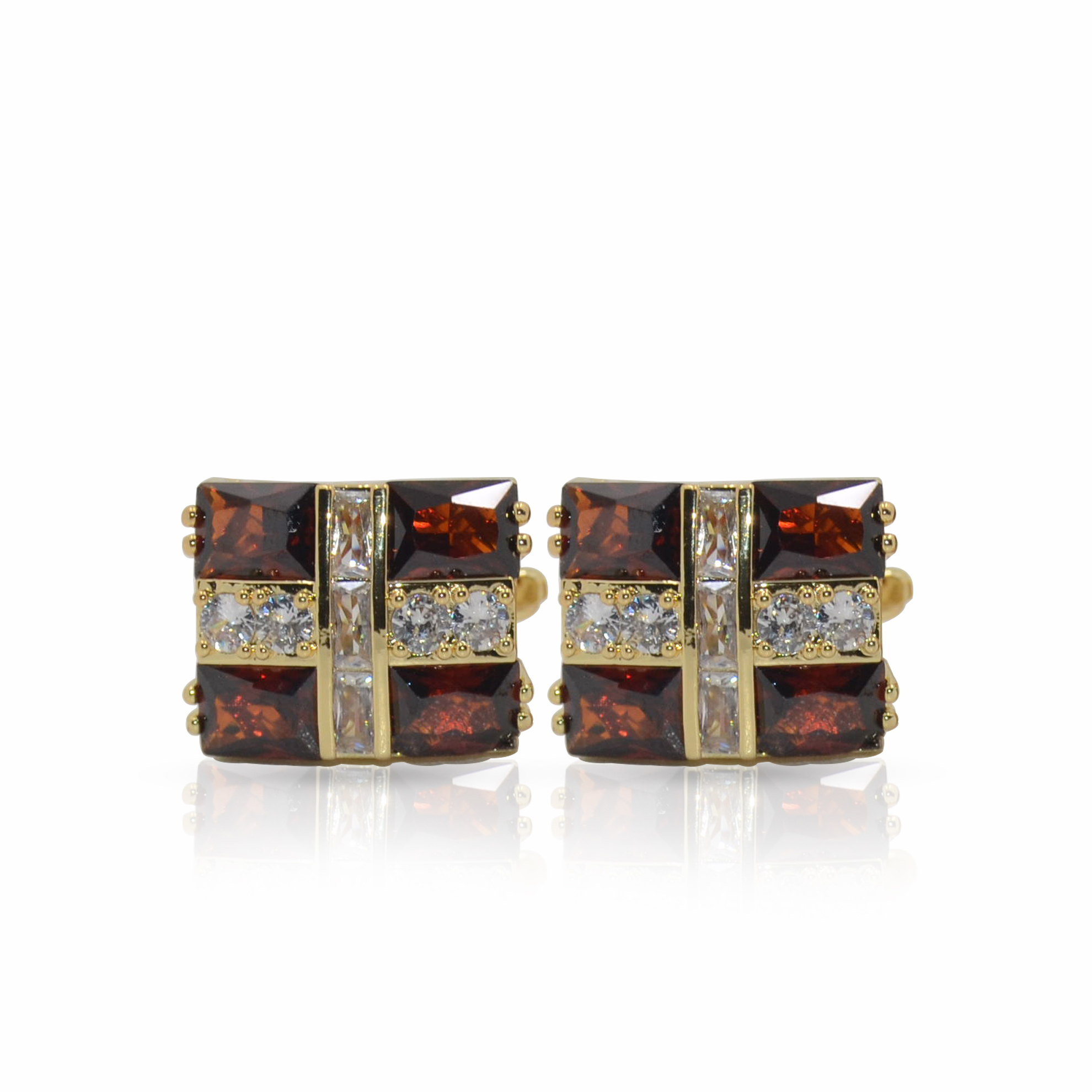 Cufflers Designer Cufflinks CU-4031 with Free Gift Box – Gold & Red Square Shape Geometric Design